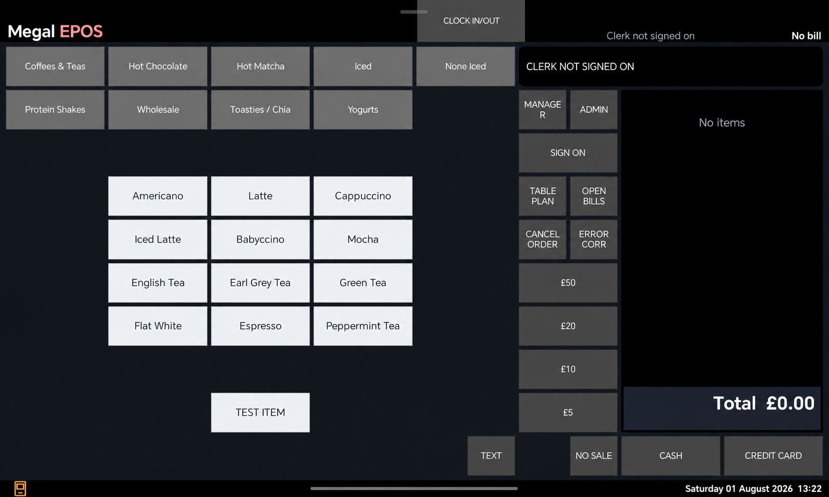 Megal EPOS running in landscape on an Android till